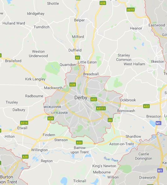 Map of Derbyshire showing where we undertake EPCs